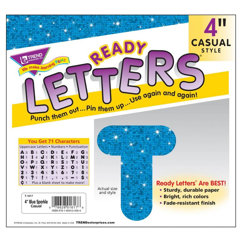3pk 4" 71 per Pack Casual Uppercase Ready Letters Blue Sparkle - TREND