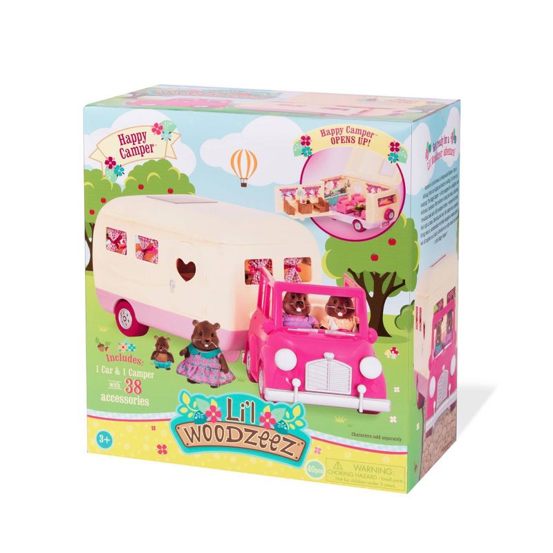 Li'l Woodzeez Camper Playset with Pink Toy Car 40pc - Happy Camper