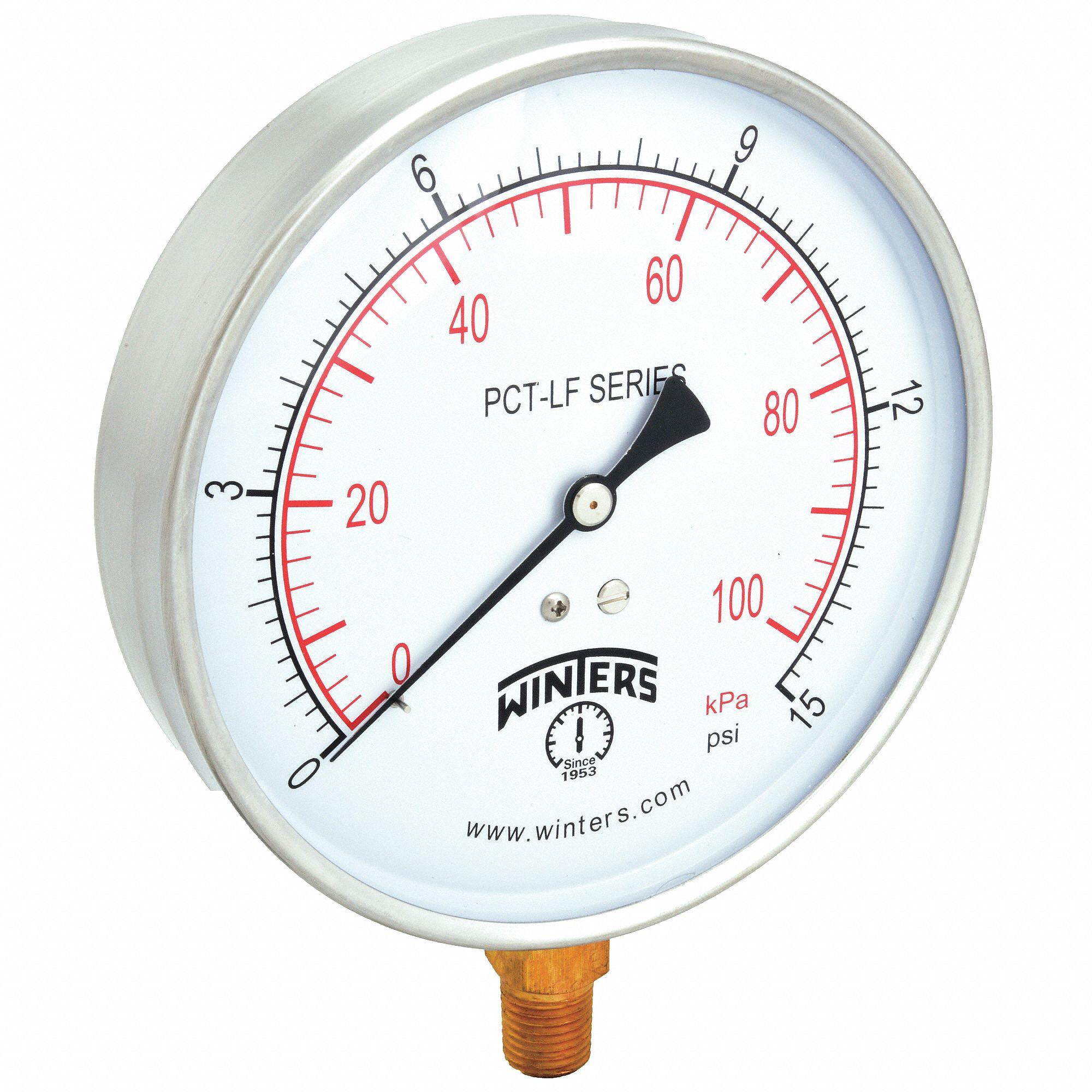 Winters 4-1/2" Lead Free Pressure Gauge, 0 to 15 psi   PCT319LF