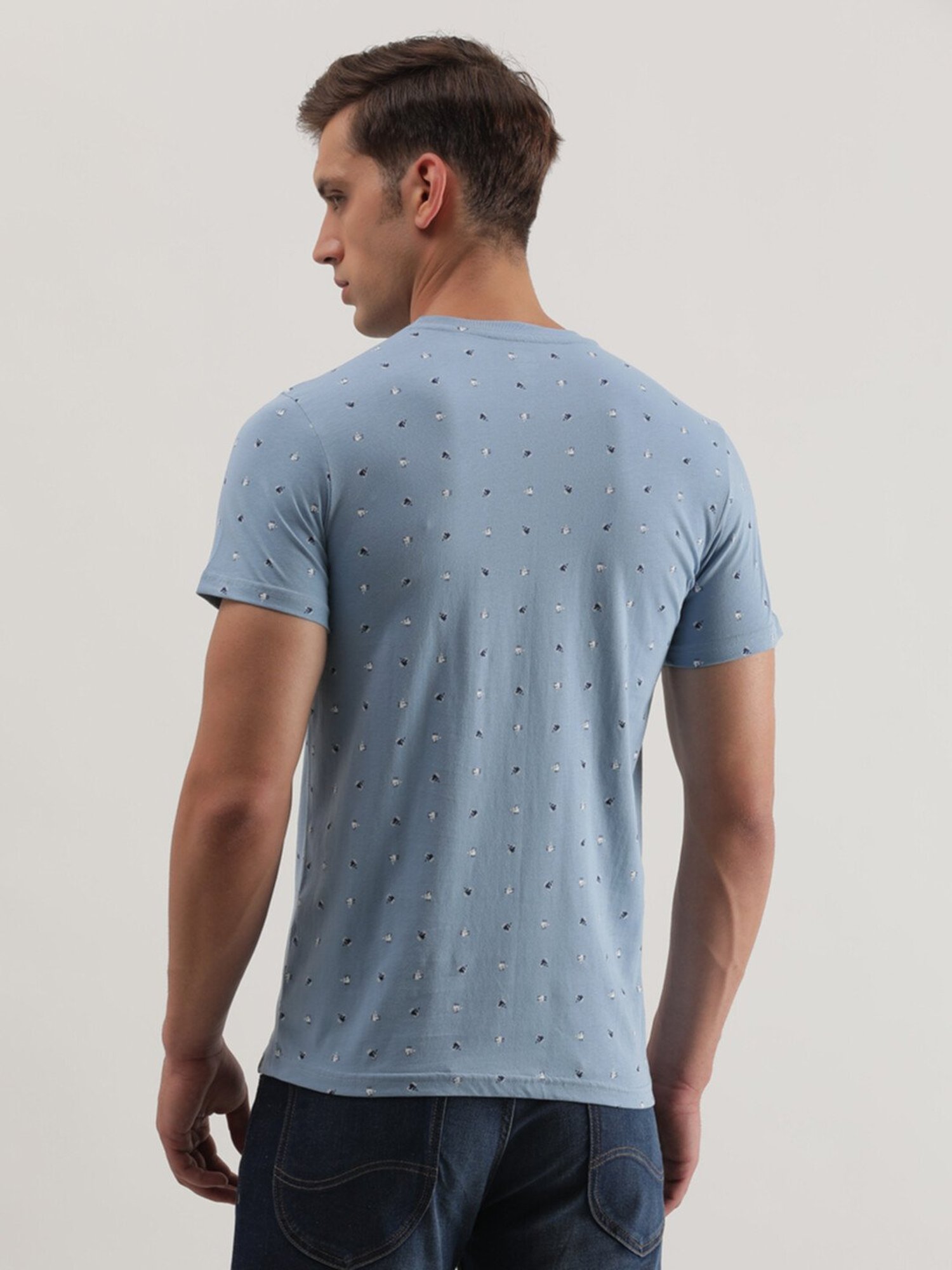 Lee Sky Blue Slim Fit Printed Crew T-Shirt