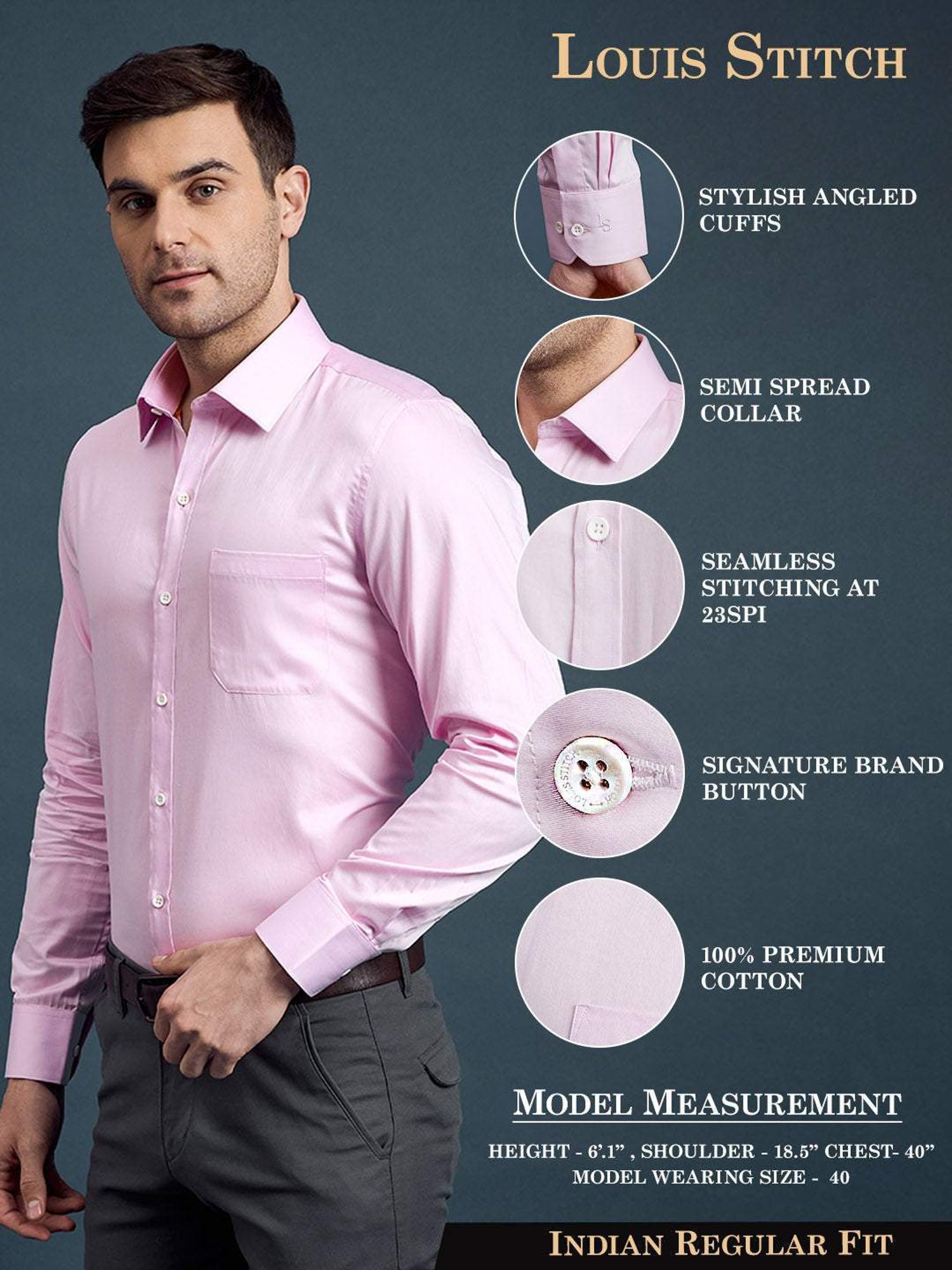 Louis Stitch Pink Cotton Regular Fit Shirt