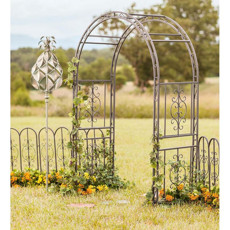 Plow & Hearth - Montebello Decorative Garden Arbor Trellis with Gate & Beautiful Scrollwork Design