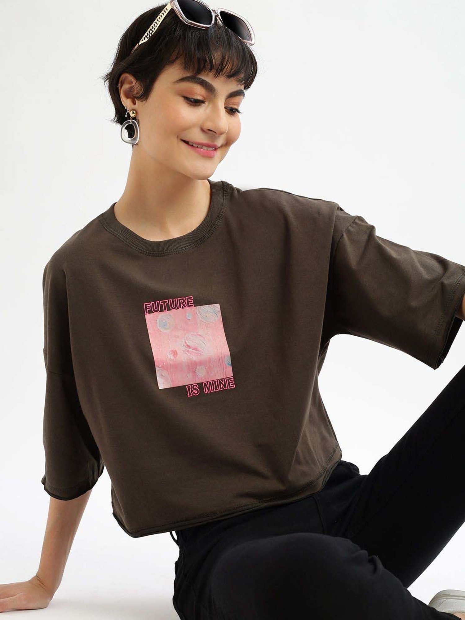 SHOWOFF Green Cotton Printed T-Shirt