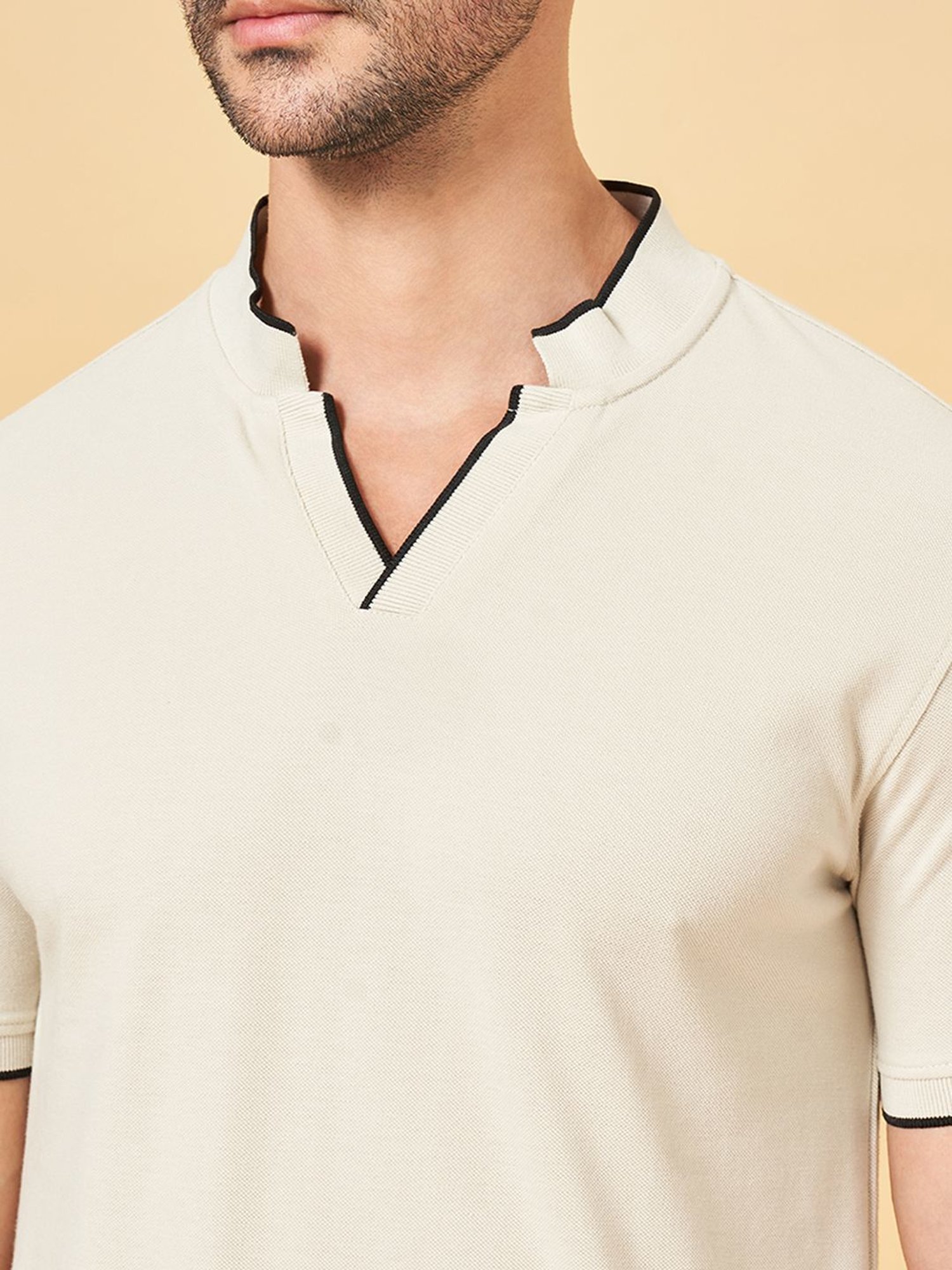 Byford by Pantaloons Beige Cotton Slim Fit T-Shirt