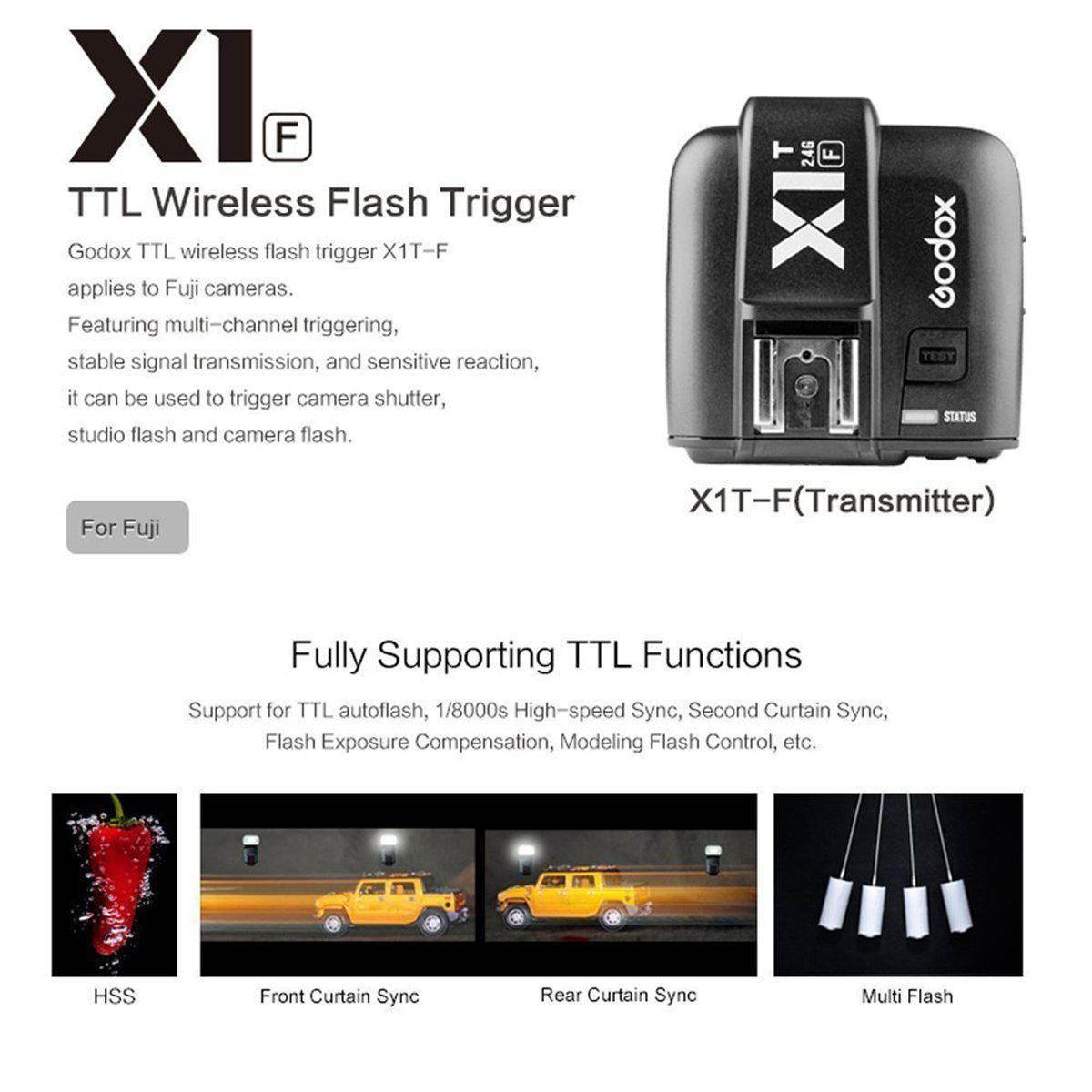 godox x1tf ttl strobe trigger 1/8000s hss 32 channels 2.4g wireless lcd flash trigger transmitter for fuji fujifilm cameras
