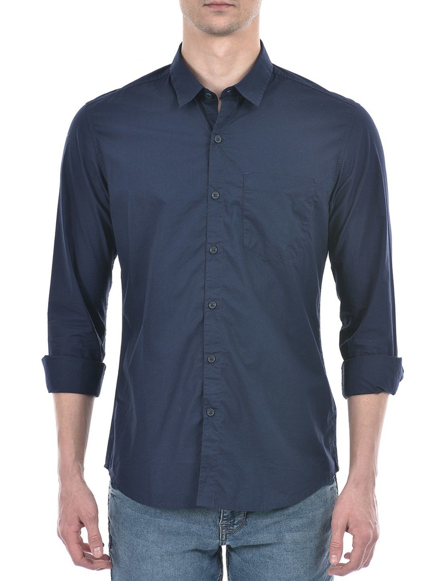 Numero Uno Navy Cotton Slim Fit Shirt