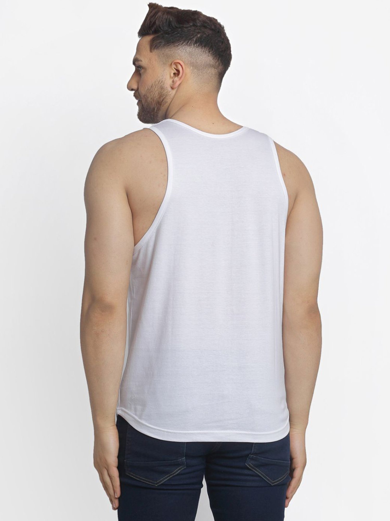 Friskers Multi Cotton Slim Fit Printed Gym Vest - Pack of 2