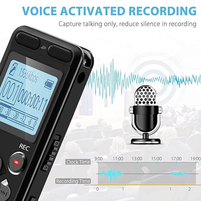 Digital Voice Recorder for Lectures 1536kbps 1120 Hours Sound Audio Activated Recorder Dictaphone Voice Recording Device with PlaybackMP3 PlayerPasswordVariable SpeedTF Card Expansion