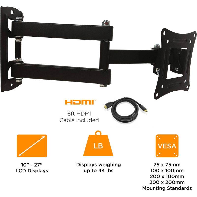 TV Wall Mount Kit for 10"-27" TVs up to 44 Pounds with HDMI Cable