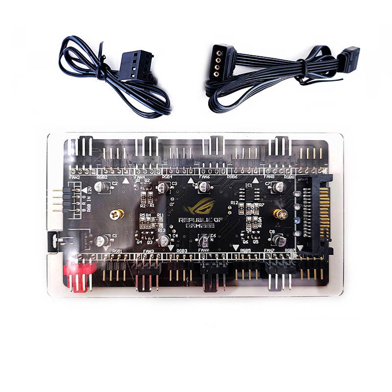 4-Pin PWM & 12V RGB Controller 2-In-1 Hub 8 Ports,4Pin Fan & Mistic Light Sync Adapter with PMMA Case and Magnetic Standoff for Cooling Radiator & ASUS/MSI LED Strip - SATA Powered