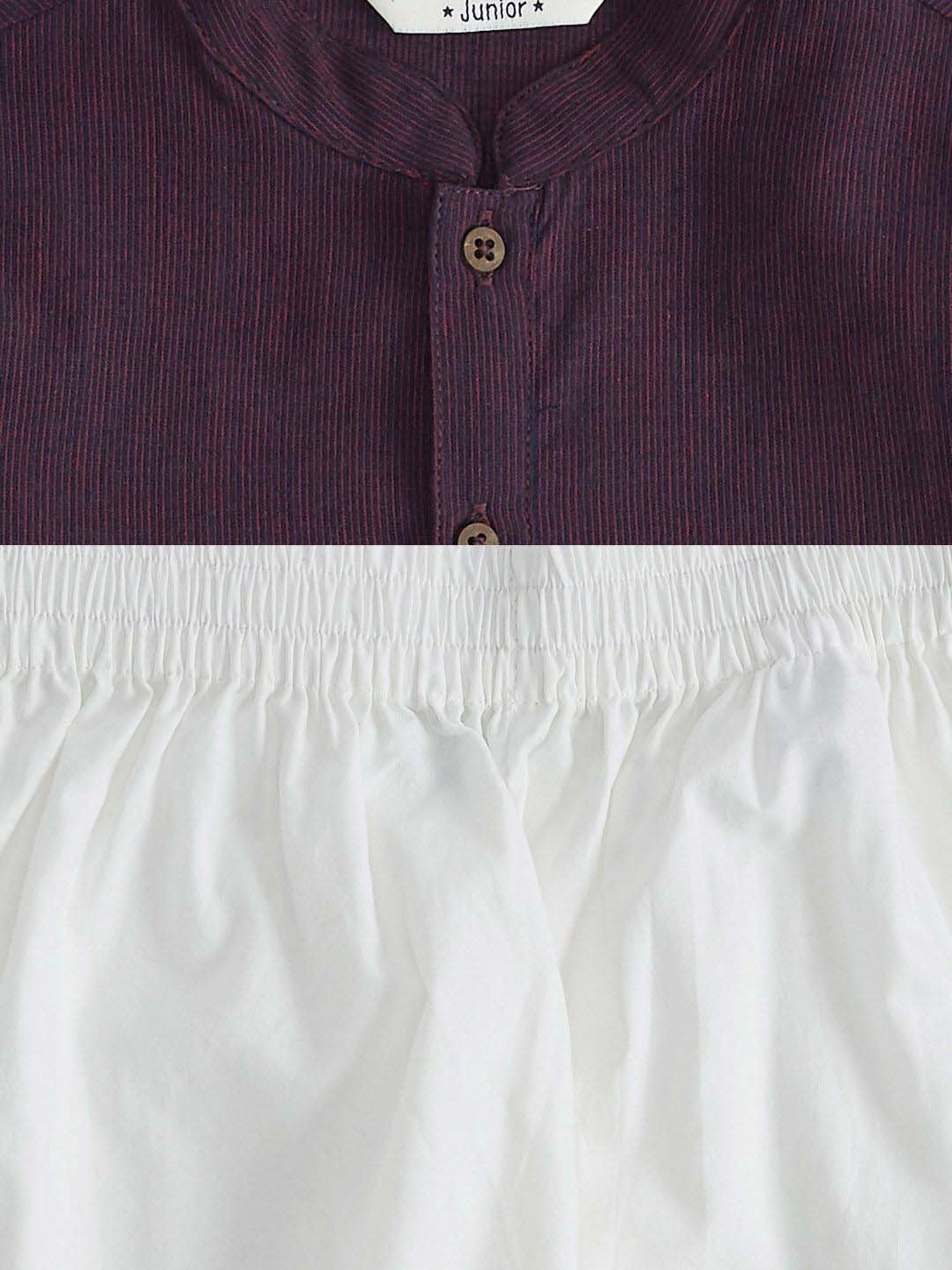 Indus Route by Pantaloons Kids Maroon & White Cotton Regular Fit Full Sleeves Kurta Set