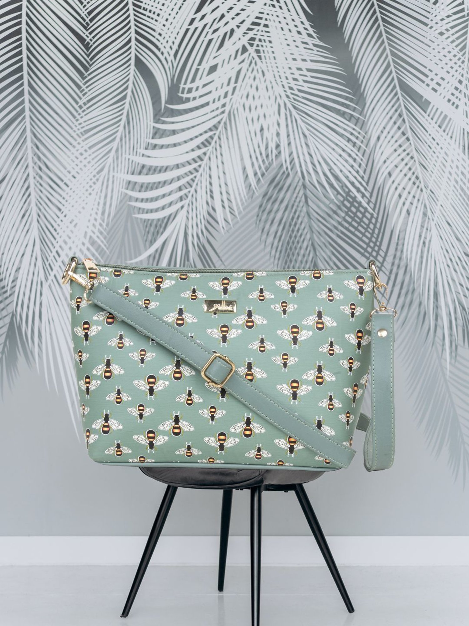 Yelloe Green Printed Medium Cross Body Bag
