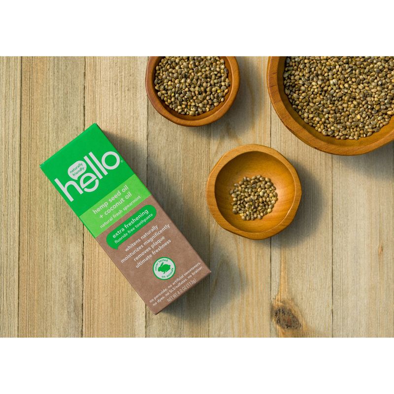 hello Extra Freshening Natural Spearmint Hemp Seed Oil + Coconut Oil Fluoride Free Toothpaste - 4oz