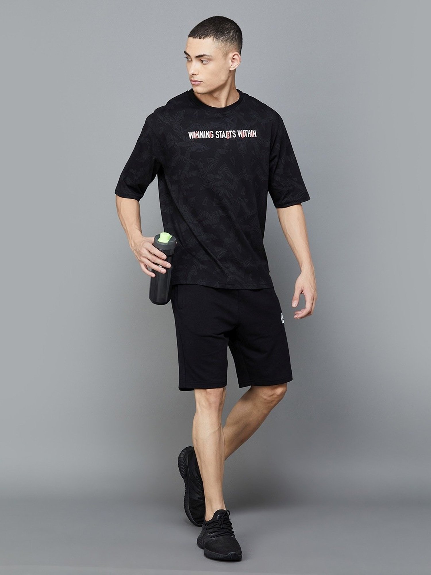 KAPPA Black Cotton Regular Fit Printed Sports T-Shirt