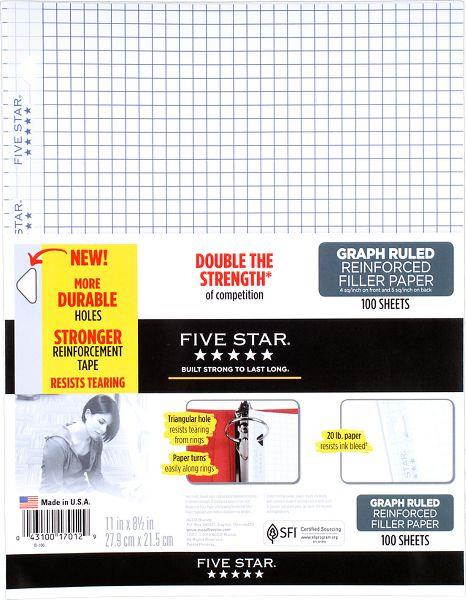 Five Star Reinforced Graph Filler Paper 100 Sheets - Paper