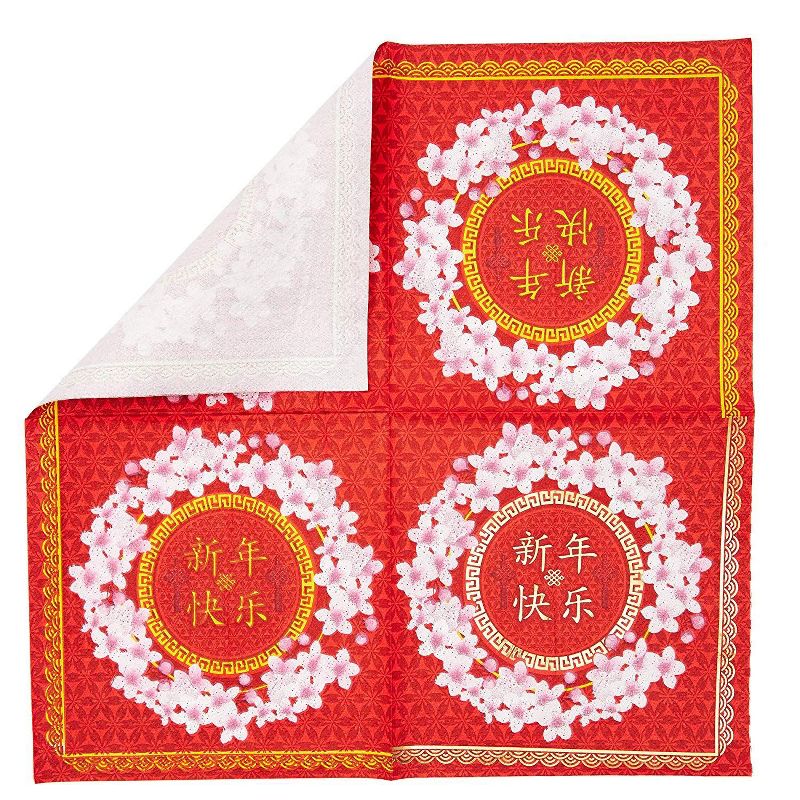 Sparkle and Bash 50 Pack Floral Red & Gold Foil Chinese Lunar New Year Disposable Cocktail Paper Party Napkins