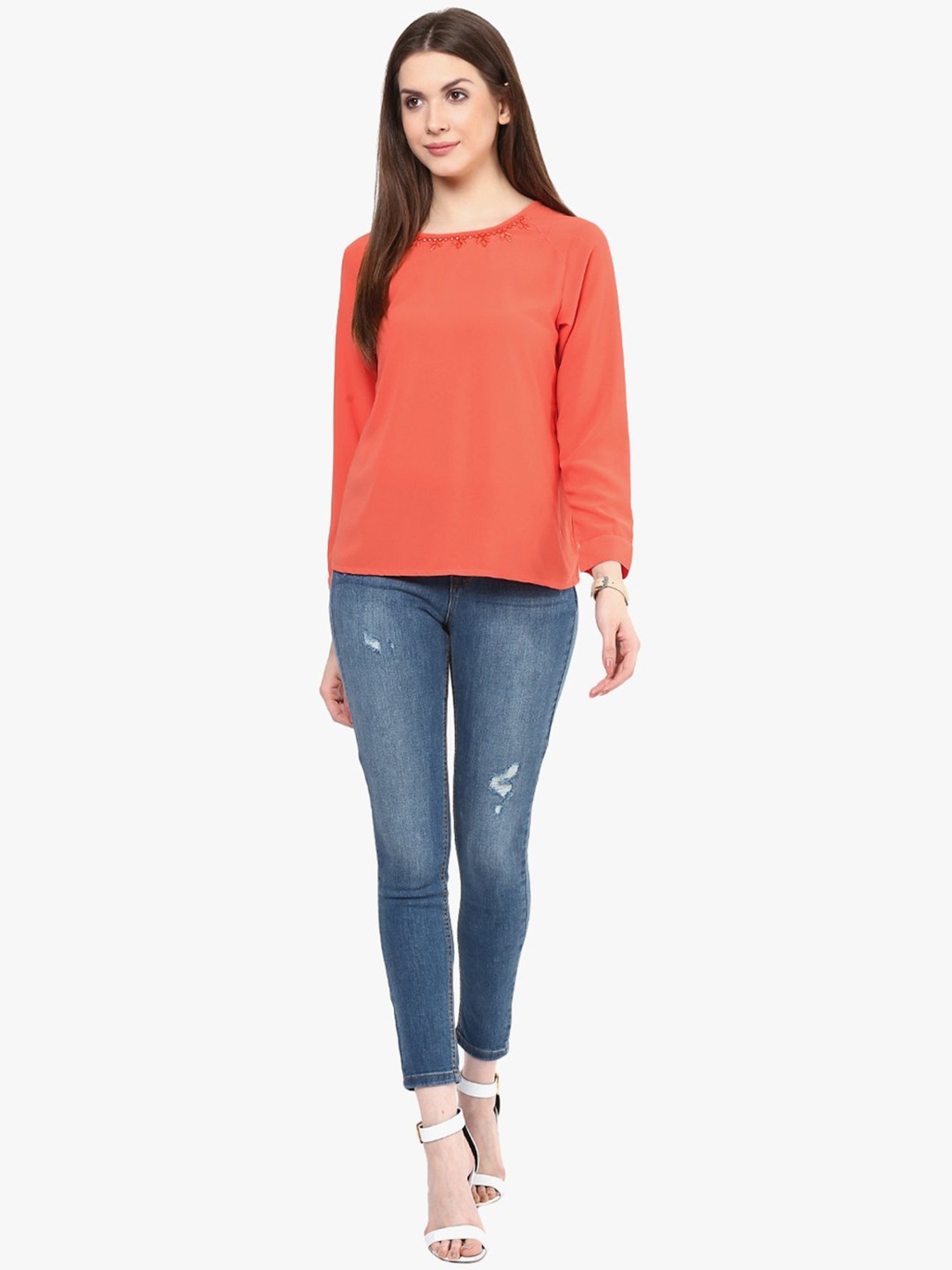 Rare Coral Embellished Top