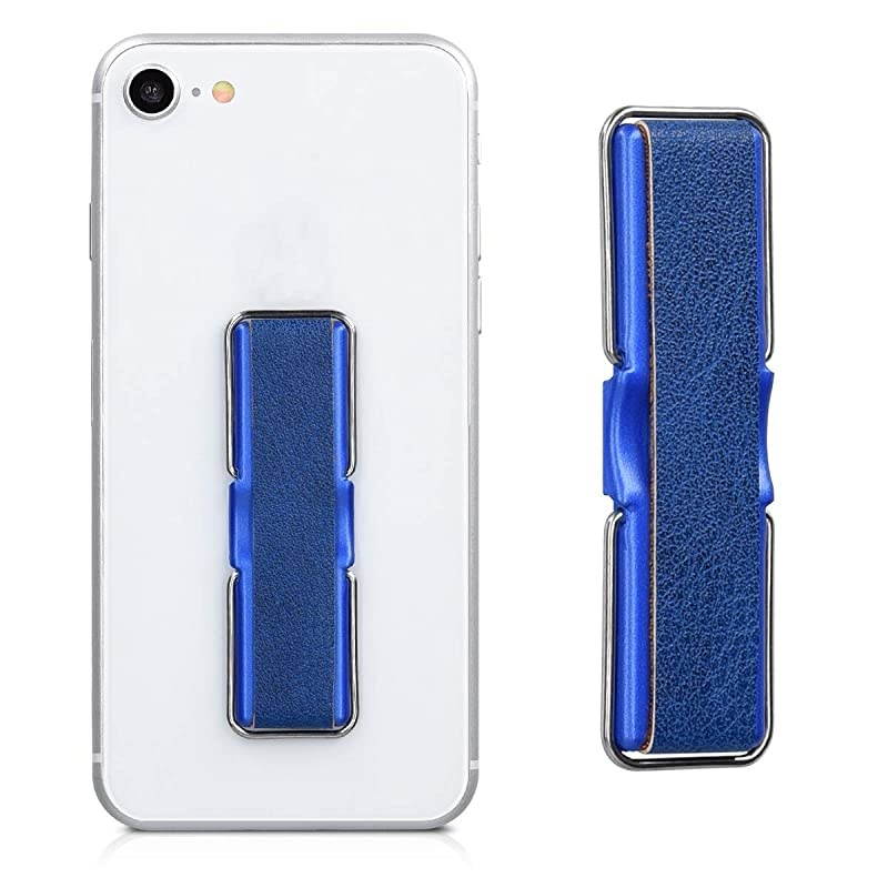 Universal Elastic Finger Holder for Smartphones PU Leather Stretch Grip Finger Strap with Stand Compatible with All Smartphones Dark Blue