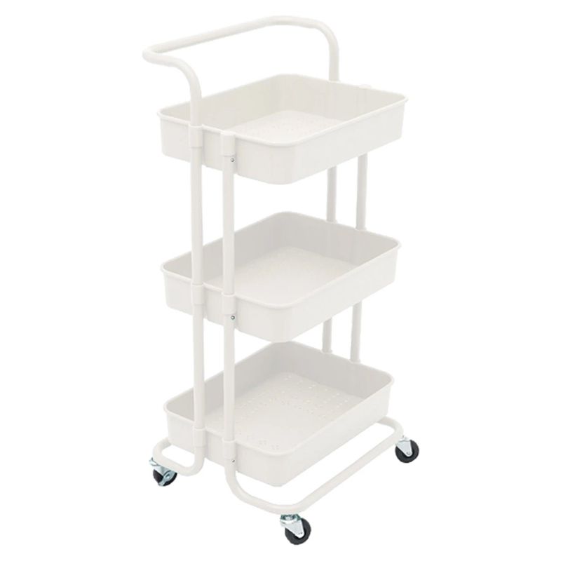 Pemberly Row 3 Tier Rolling Utility Cart with Storage in White