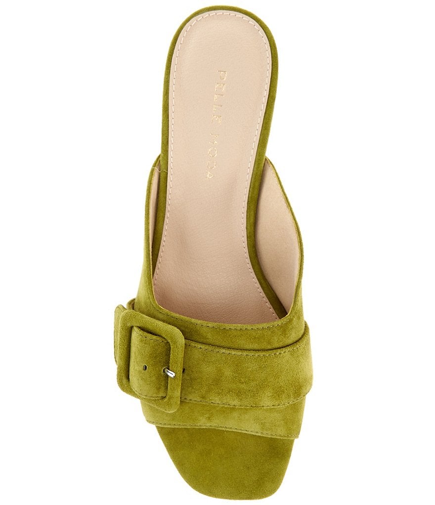Pelle Moda Tala Suede Buckle Block Heel Mules