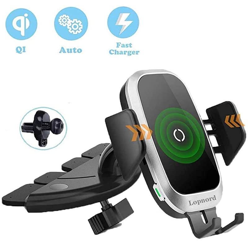 Car Charger CD Mount, Auto Clamping CD Player Phone Holder Air Vent Qi Charger Compatible with 11 Pro XS Max XR X 8 SE, Charger Mount for Samsung Galaxy S10 Plus S9 S8 S7 S6 Note 10 9
