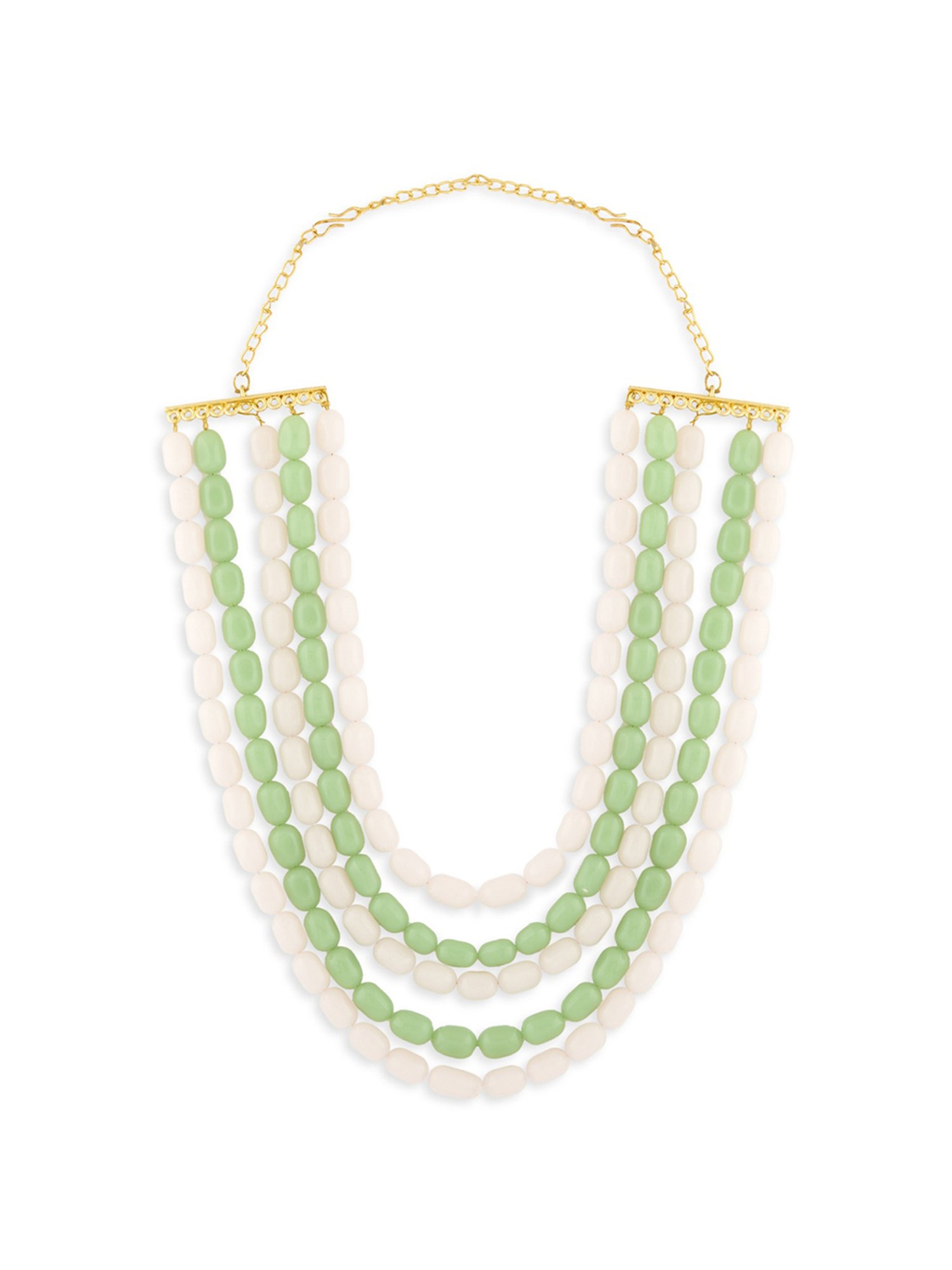 Zaveri Pearls Green Multi Layers Beaded Contemporary Necklace-ZPFK13618
