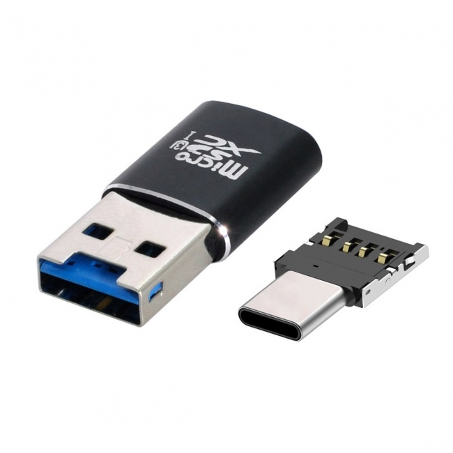 CY USB 3.0 to Micro SD SDXC TF Card Reader with Micro Type-C USB-C OTG Adapter for Tablet / Cell Phone