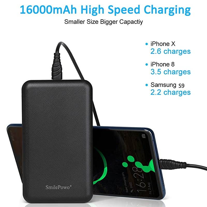 Portable Charger Power Bank 16000mAh Whit QC 30 18W PD USBC Input HighSpeed Charging Technology Phone Charger for iPhoneSamsungTablets etc