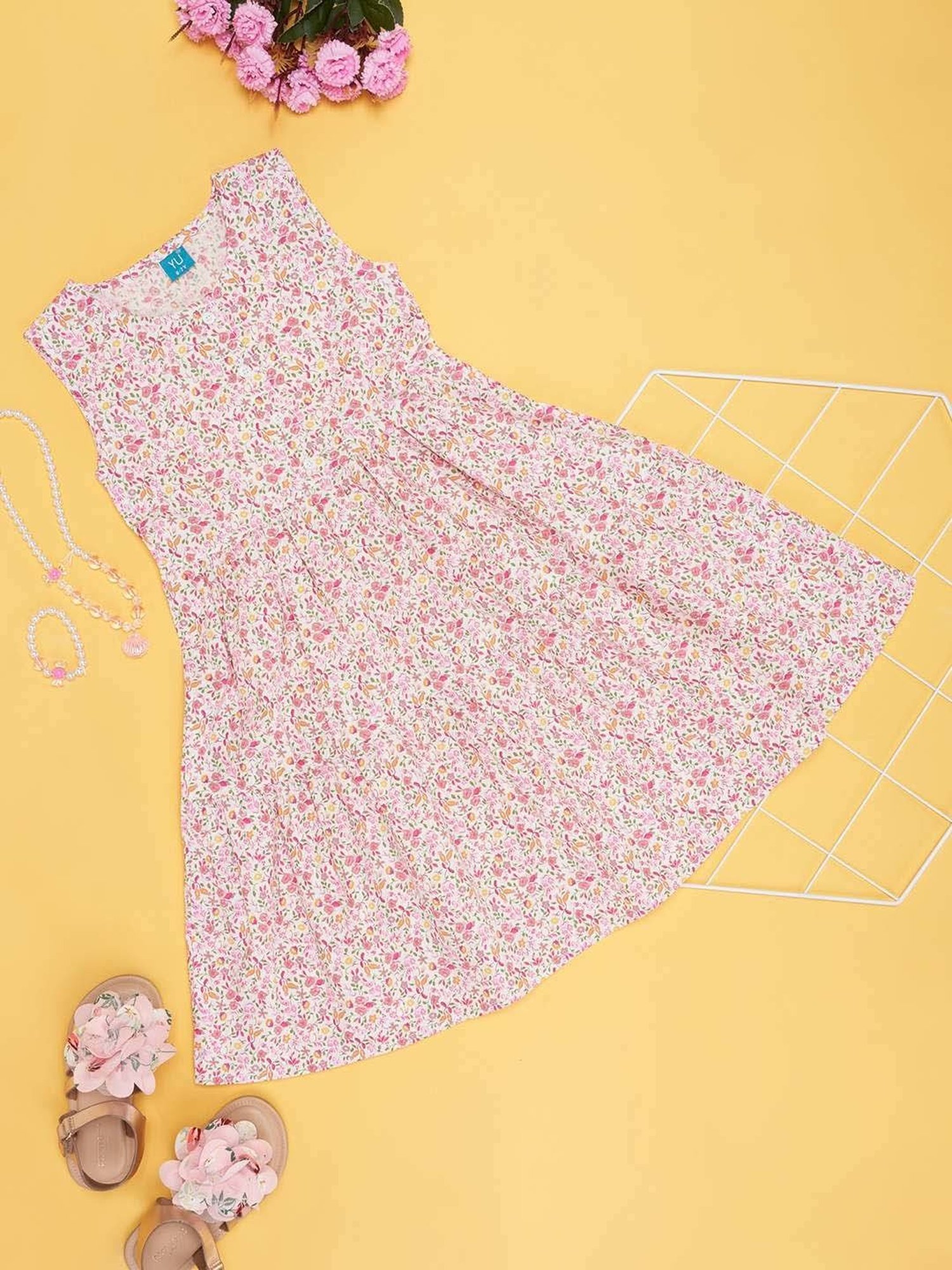 YU by Pantaloons Kids Pink Floral Print Dress