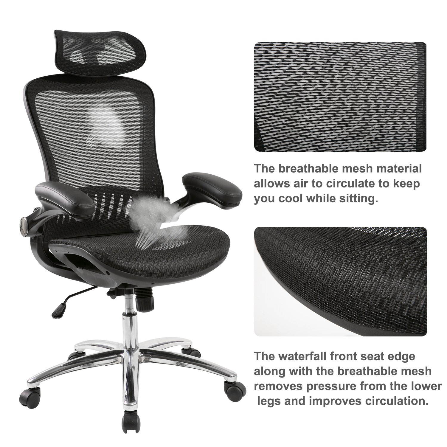 Office Chair &mdash;&mdash;Ergonomic Mesh Adjustable Home Desk Office Chair Modern Design Reclining Chair(Black)