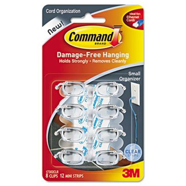 Command 17302CLR Cord Clip, Small, 1/2 Inch W, W/Adhesive, Clear, 8/Pack