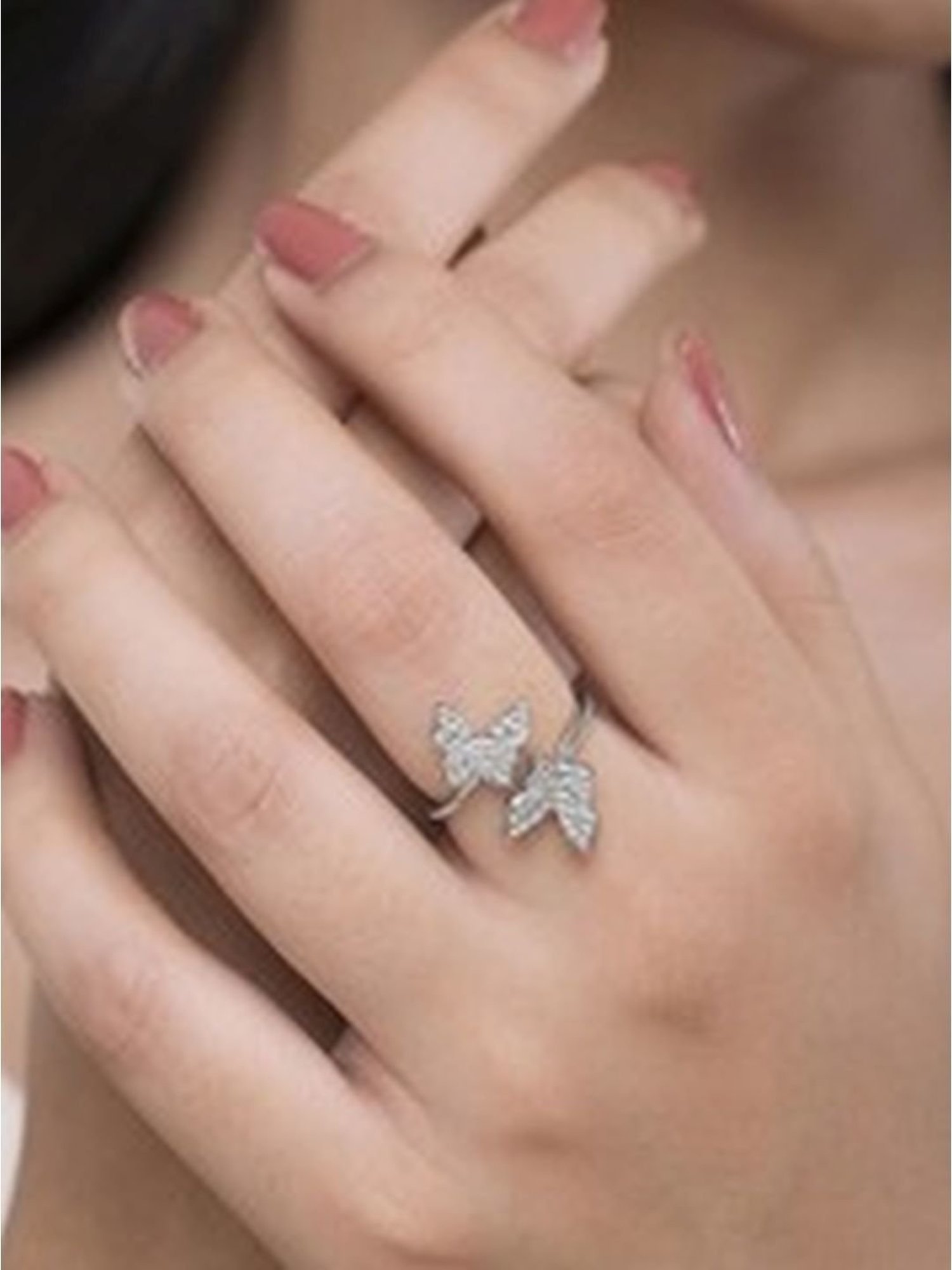 March by FableStreet 92.5 Sterling Silver Twin Butterflies Ring for Women