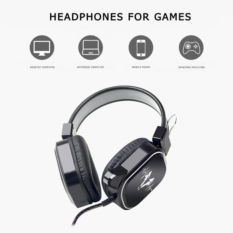 USB Wired Gaming Headphone LED RGB Lighting Over-Ear Gamer Headset with Microphone for PC Laptop Xbox One PS4 Not glowing black gray