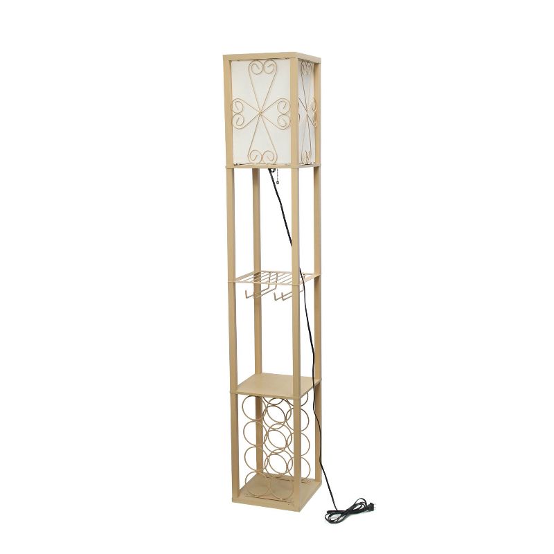 Etagere Organizer Storage Shelf Floor Lamp with Linen Shade Tan - Simple Designs