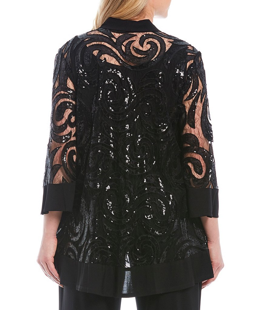 Jessica Howard Plus Size Crew Neck 3/4 Sleeve Printed Trapeze Dress