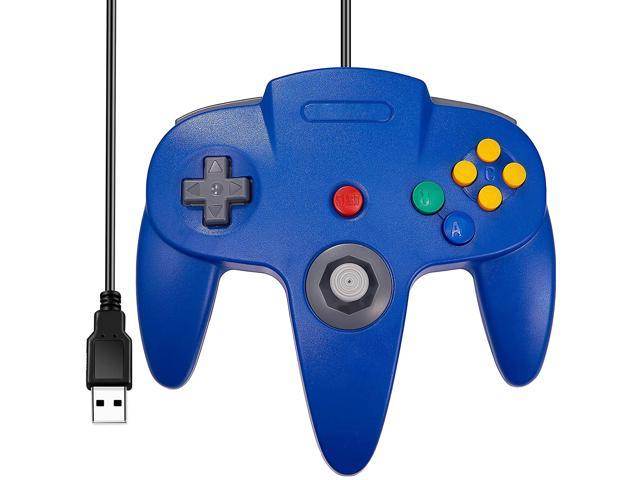 [USB Version] Classic N64 Controller,  N64 Wired USB PC Game pad Joystick, N64 Bit USB Wired Game Stick for Windows PC MAC Linux Genesis Raspberry Pi Retropie Emulator [Plug & Play] (Blue)