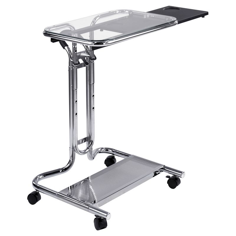 Laptop Cart w/ Extending Side Shelf - Chrome / Clear