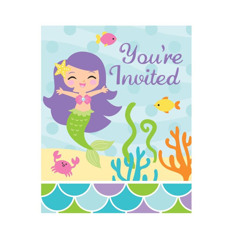 8ct Mermaid Friends Party Invites