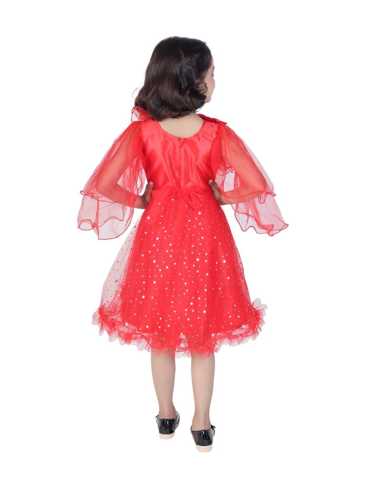 Ahhaaaa Kids Red Cotton Sequence Dress
