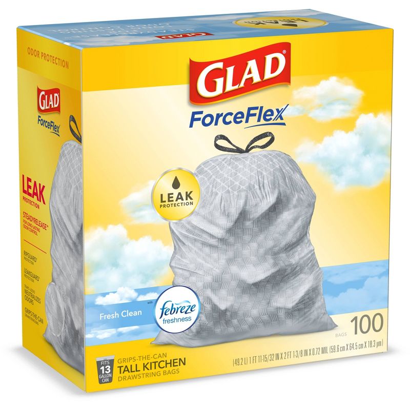 Glad Tall Kitchen Drawstring Trash Bags OdorShield 13 Gallon Febreze Fresh Clean - Gray - Bundle