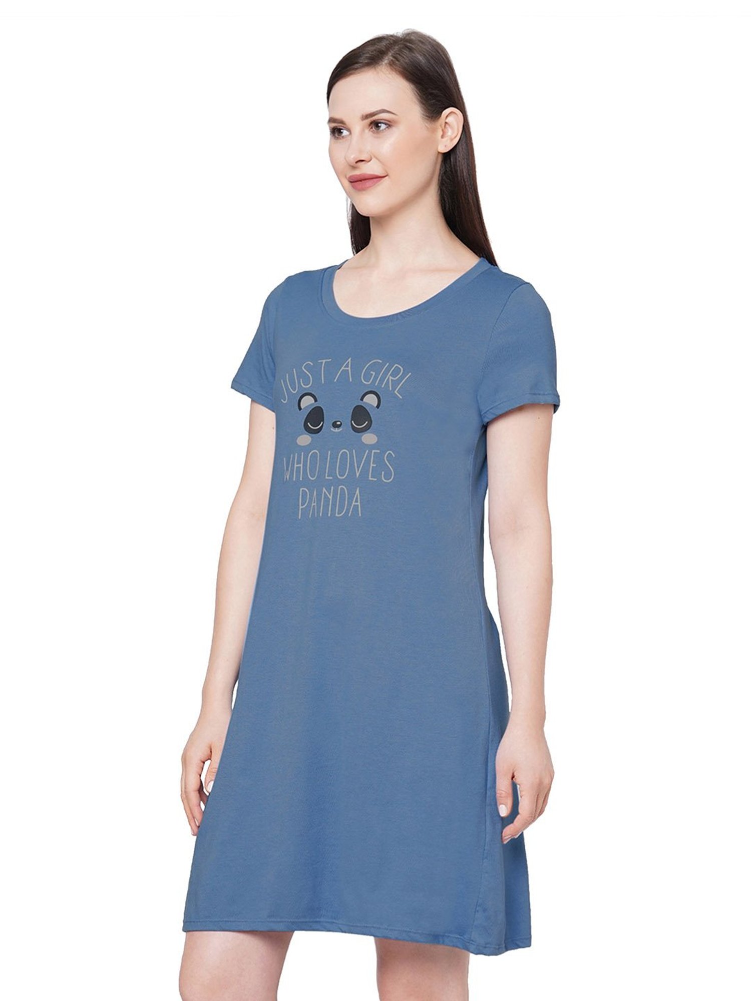 Soie Blue Printed Night Dress