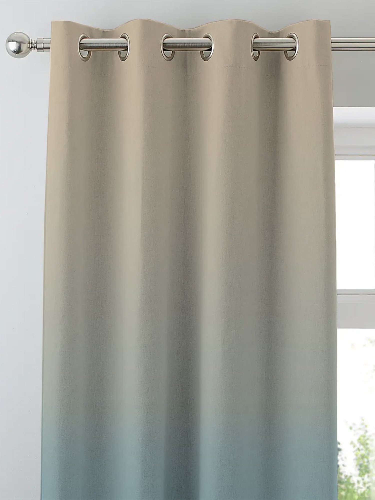 SPACES DRAPE STORY Elegent Blue & Cream Polyester 5 ft Window Curtain - Set of 2