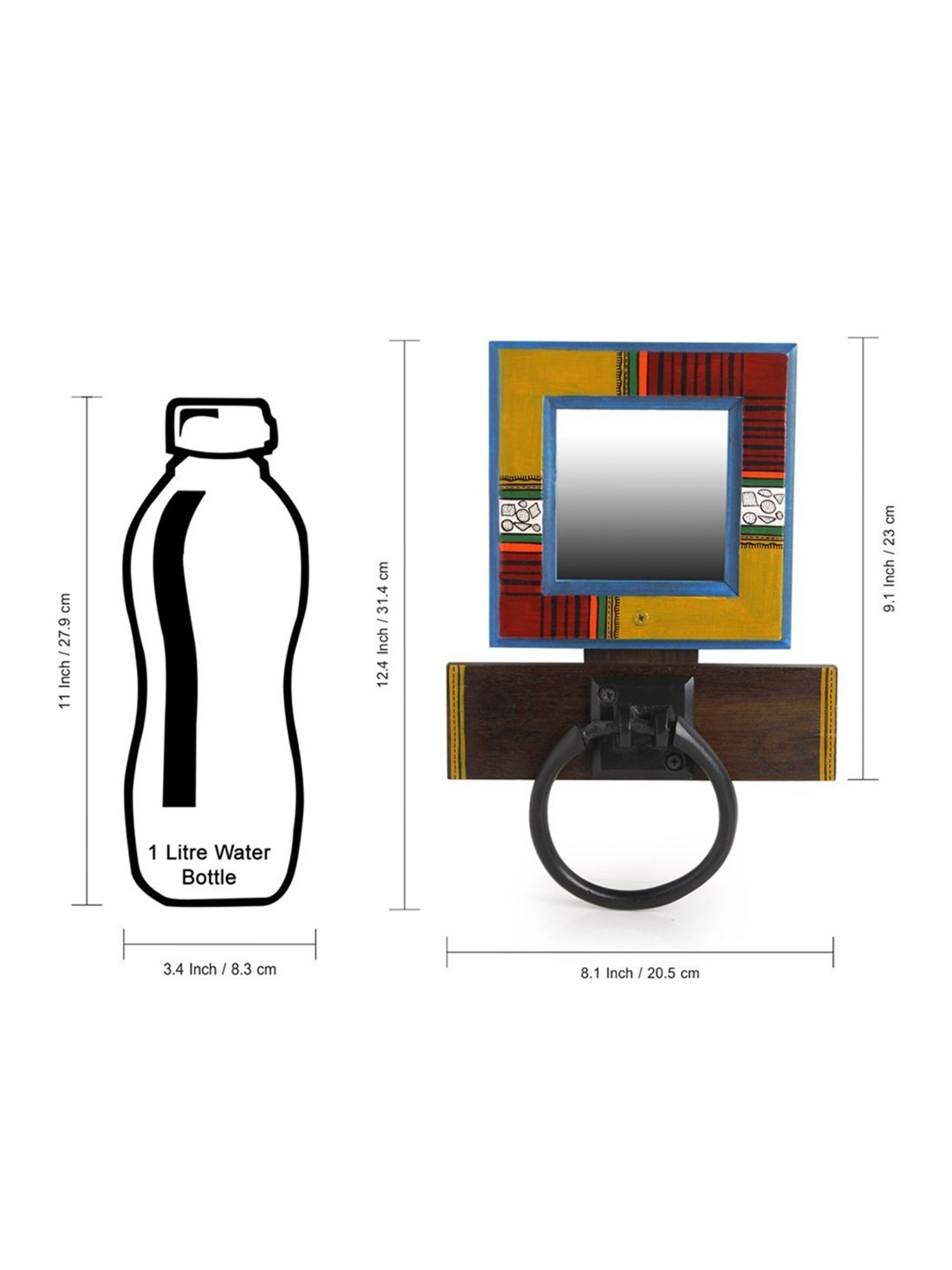 ExclusiveLane Warli Hand-painted Towel Holder & Mirror In Pine Wood