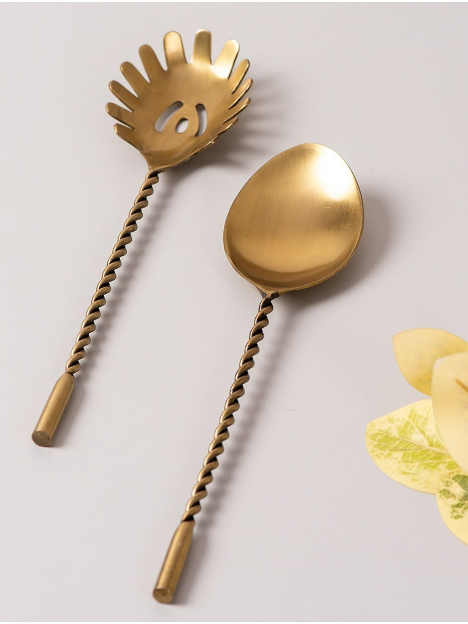 Nestroots Salad Serving Spoon Set with Long Handle Set of 2 for Dining Table Kitchen Serving Gold