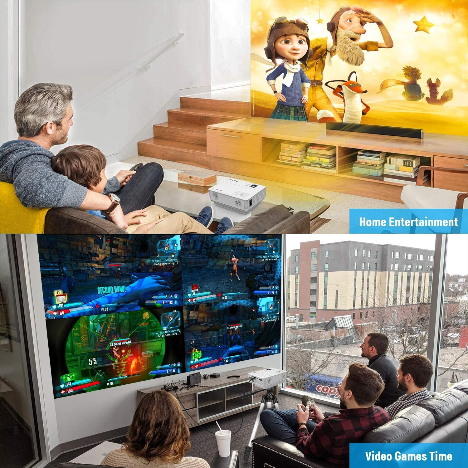 2020 Latest Projector, Mini Video Projector with 4500 LUX, 1080P Supported, Portable Outdoor Movie Projector, 176" Display Compatible with TV Stick, HDMI, USB, VGA, AV for Home Entertainment