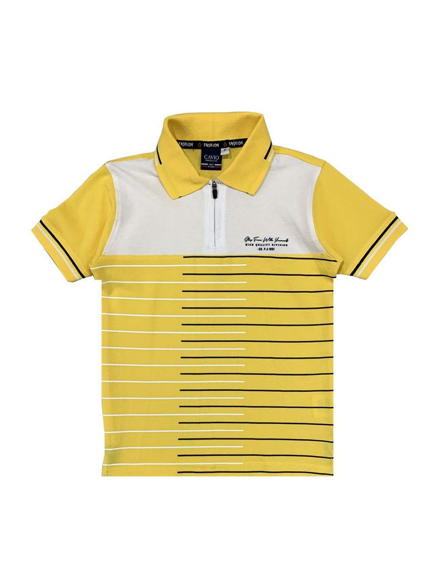 Cavio Kids Yellow & White Cotton Color Block Polo T-Shirt