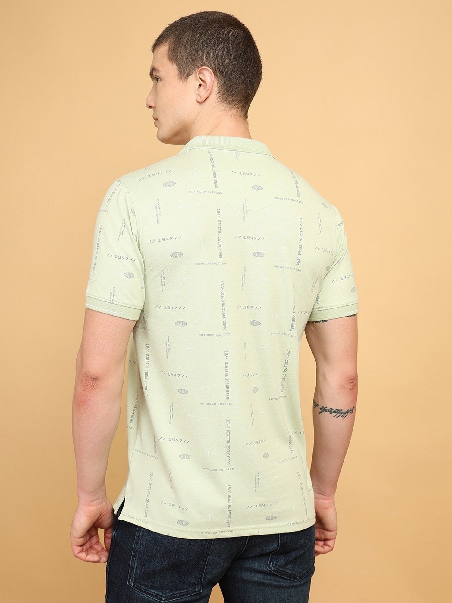 Wrangler Light Green Regular Fit Printed Polo T-Shirt