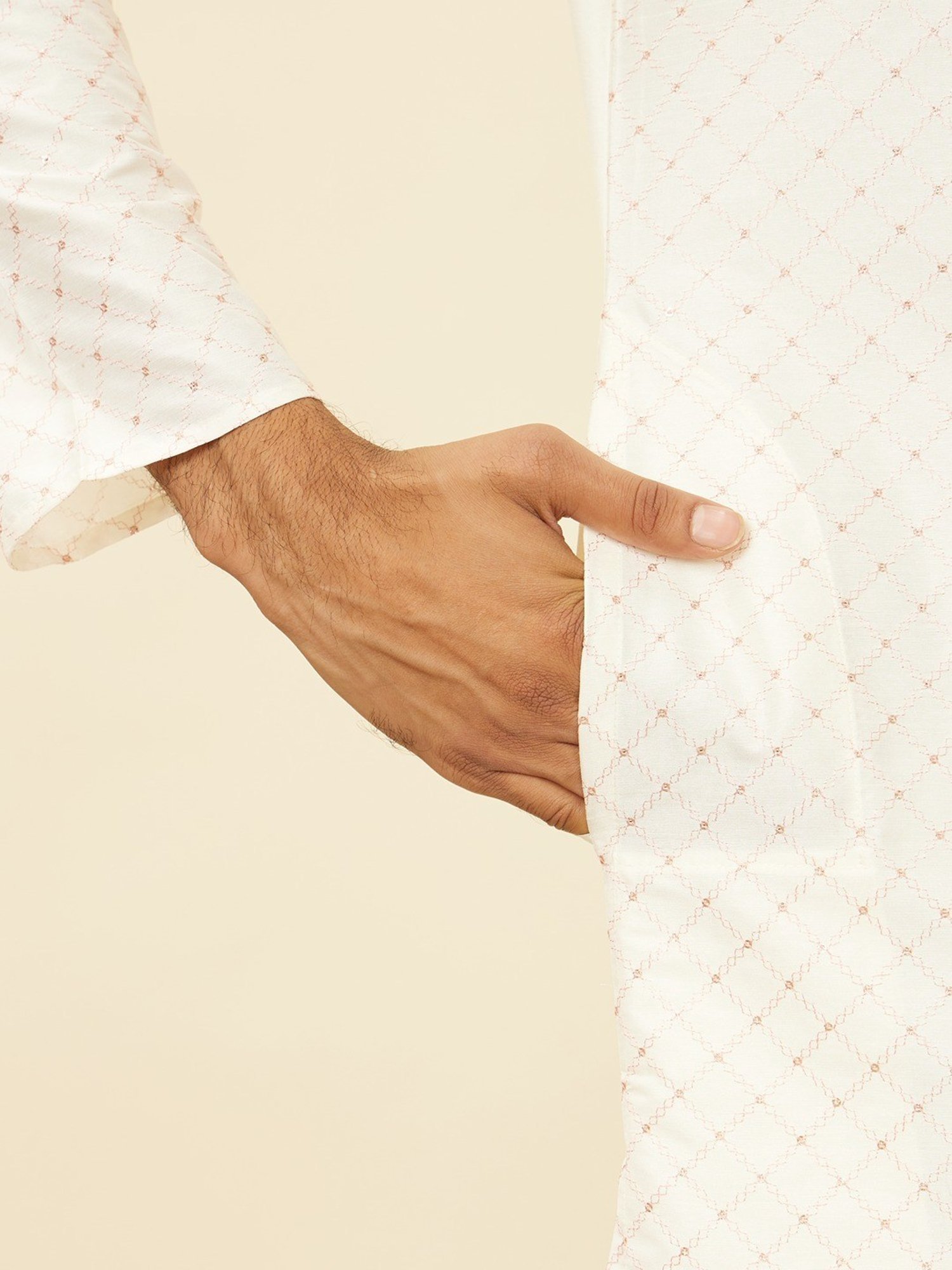 Manyavar Warm White Regular Fit Embroidered Kurta Bottom Set