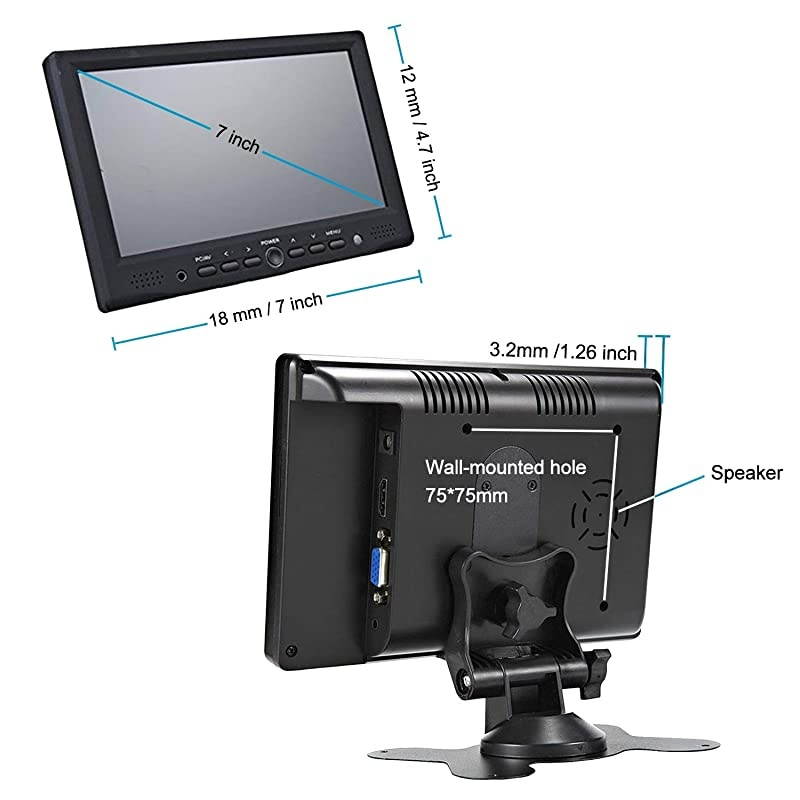 7 inch Portable Small HDMI Monitor HD 1080P VGA Monitor ; Small HDMI Screen Server Monitor for PC/TV/Raspberry PI/Camera ; IPS 1024x600 Pixel, 178 Full Viewing, w/Speaker, Earphone Jack