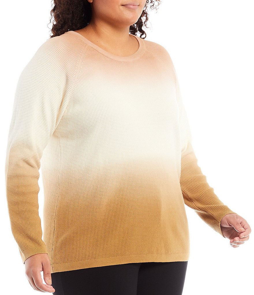 Ruby Rd. Plus Size Ombre Striped 3/4 Sleeve Button Front Long Cardigan